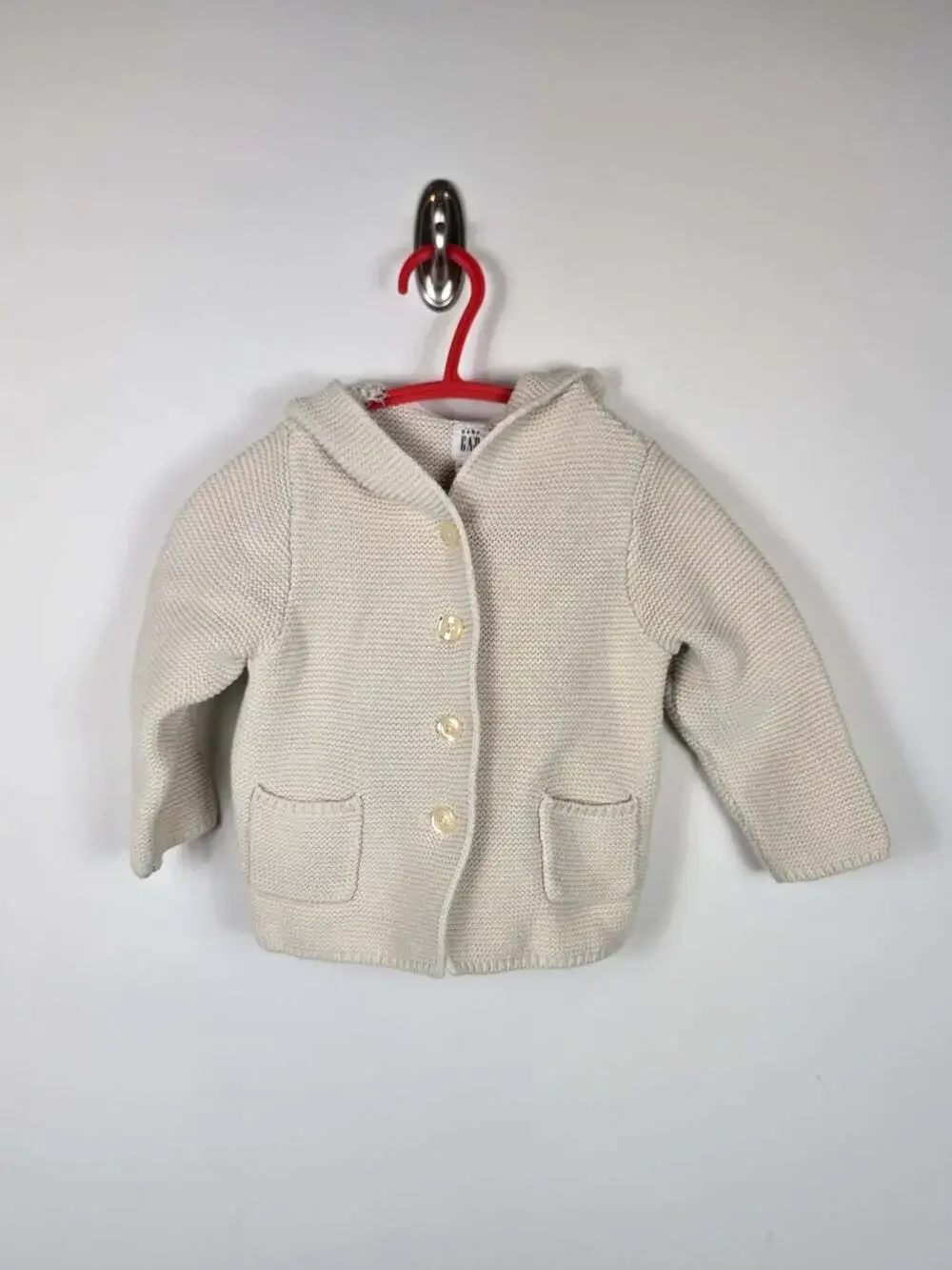 Baby Gap Cream Cotton Knit Hooded Cardigan 18-24M Bear Ears
